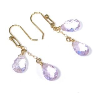 14KT Gold Amethyst Double gemstone drop earrings 8 x 6 mm 1.25”L